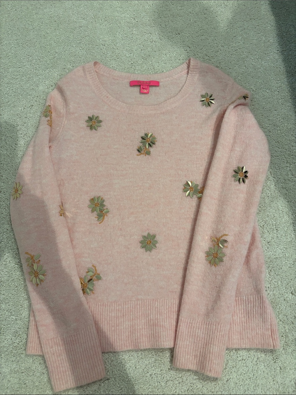 Lilly Pulitzer Pale Pink Floral Sequin Crewneck Sweater
